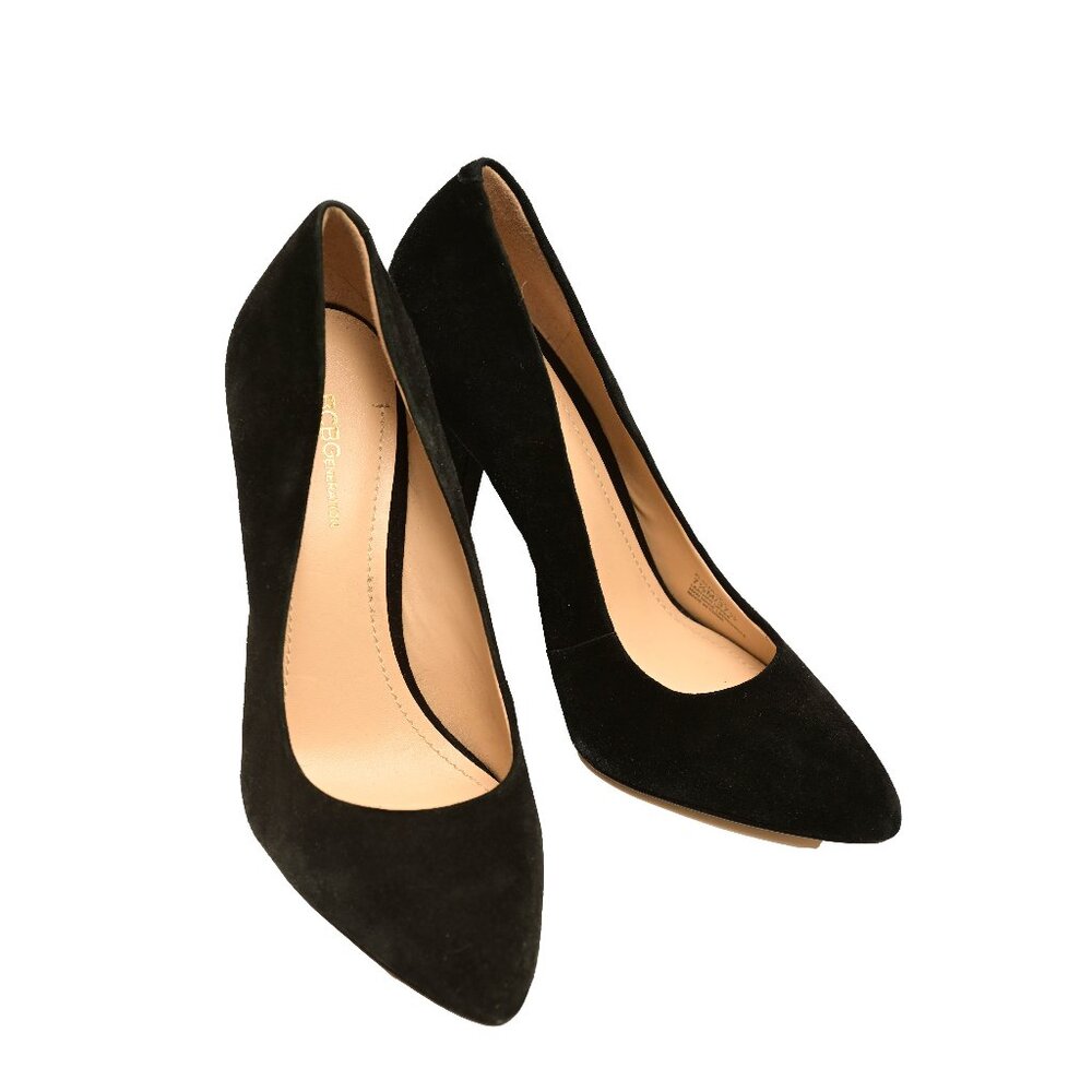 BCBG Black Suede Leather Pumps with Block Heel 7.5 M - Picture 4 of 12